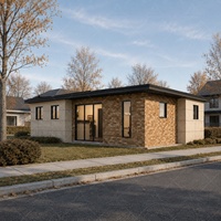 Maison préfabriquée modulaire de 70 m² avec 2 chambres, salon, cuisine et salle de bain, habitation moderne à un étage personnalisable