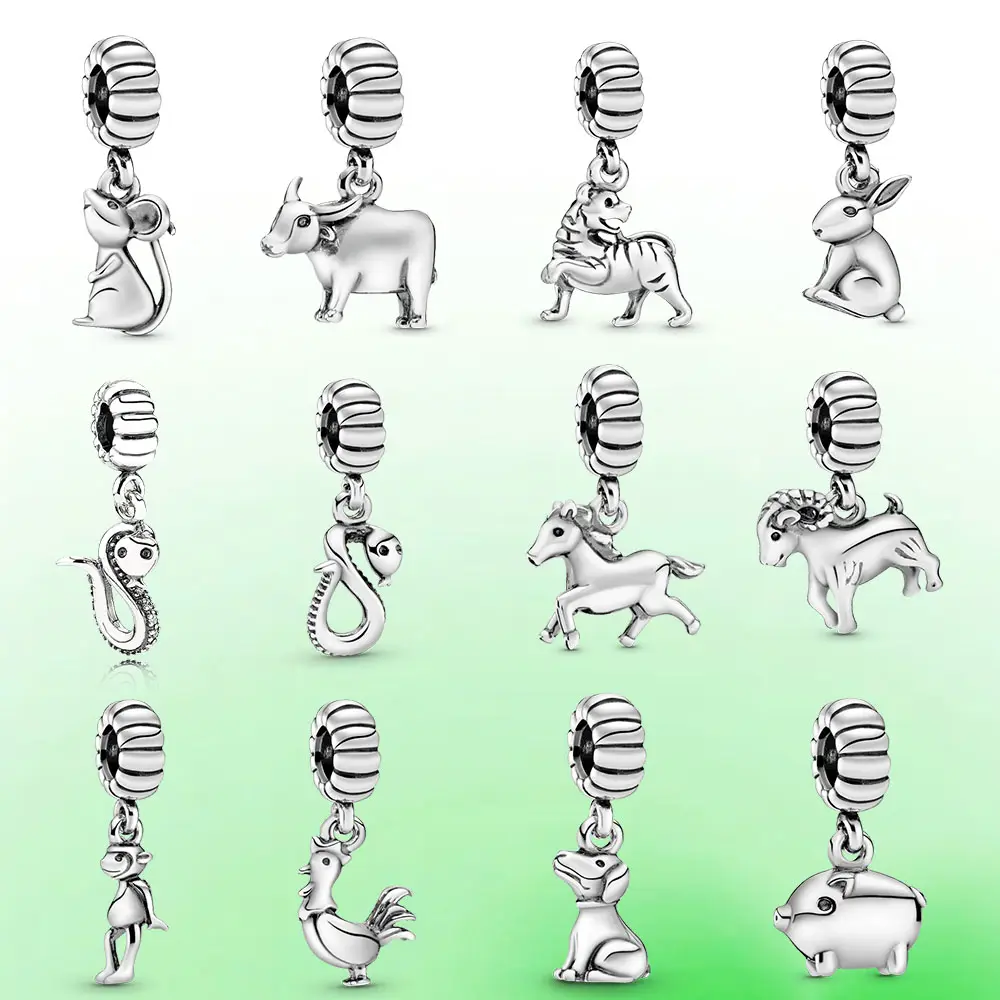 Wholesale real 925 sterling silver Chinese Zodiac pendant DIY DORA bracelet Dragon monkey rabbit snake charms pendants