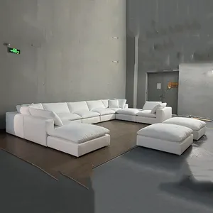 Conjunto de sofás modulares de lujo para sala de estar, muebles modernos de lino blanco de alta calidad, para compras en línea