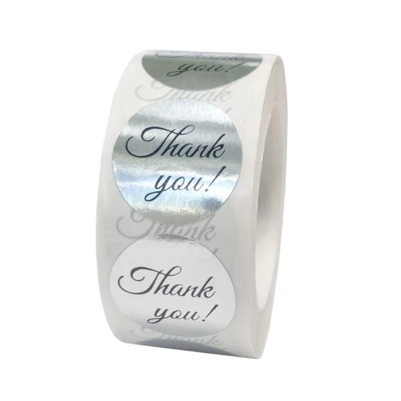 Durable Self-Adhesive 'Thank You' Round Labels Decorative Sticker Rolls for Packaging & Decoration