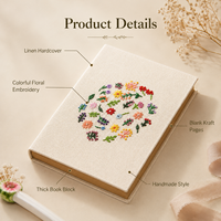 Carnet à couverture rigide brodé sur mesure, couverture en lin crème, broderie à la main colorée, fleurs sauvages, cadeau élégant fait main, OEM en gros