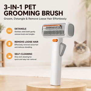 Brosse de toilettage 2-en-1 autonettoyante pour animaux, outil de démêlage en acier inoxydable pour chiens et chats, vente en gros OEM ODM - Product Image 1