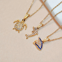 Collection Océan Bijoux Acier Inoxydable Femmes Étoile De Mer Hippocampe Dauphin Pieuvre Incrustation Zircon Pendentif Collier Ensemble