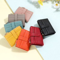 Dompet wanita pola Lychee Mini pendek dengan Slot kartu Multi RFID tempat kartu Anti Maling dompet koin Cartera Para Mujer