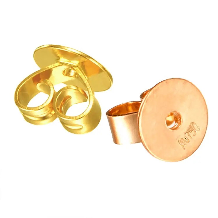 Au750 oro fino joyas DIY accesorios resultados pendientes macho cierres 18k Pendiente de oro de la placa redonda de espaldas para Stud pendiente