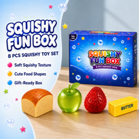 Mainan Kompresi Promosi 8 Buah Set Mainan Squishy Makanan Buah Roti Mentega Apel Sensorik Fidget Pereda Stres Kotak Hadiah
