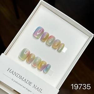 <span class=keywords><strong>Uñas</strong></span> Postizas Francesas <span class=keywords><strong>Elegantes</strong></span>, Cortas, Cuadradas, Estilo Ojo de Gato, Pintadas a Mano, Color Puro, Acabado Brillante, con Etiqueta Privada - Product Image 6