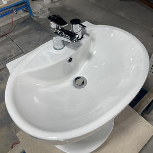 Lavabo de cerámica irregular de doble orificio, blanco, fácil de limpiar, para uso en baño, número de pieza DWU006 - Product Image 3