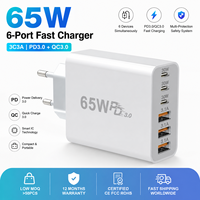 Chargeur mural rapide magnétique multi-ports HNT Wholesale 65W PD QC3.0, 3A+3C ports, pour téléphone portable, certifié CE FCC