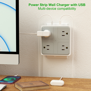 Side Mount 2 Type <b>C</b> 1 <b>USB</b> A 4 AC Outlets Square Wall Tap 20W Total Surge Protection Compact 100x100x30mm for Home Office Travel - Product Image 5