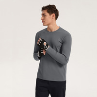 Camiseta Deportiva de Manga Larga para Hombre, Cuello Redondo, Secado Rápido, Elástica en Cuatro Direcciones, para Actividades al Aire Libre, Ropa Deportiva para Correr, Capa Intermedia