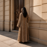 Abaya tricotée d'hiver Mexizo, cardigan ouvert sur le devant pour femmes musulmanes avec cordon de serrage, 100 % polyester, vêtement islamique modeste de Dubaï