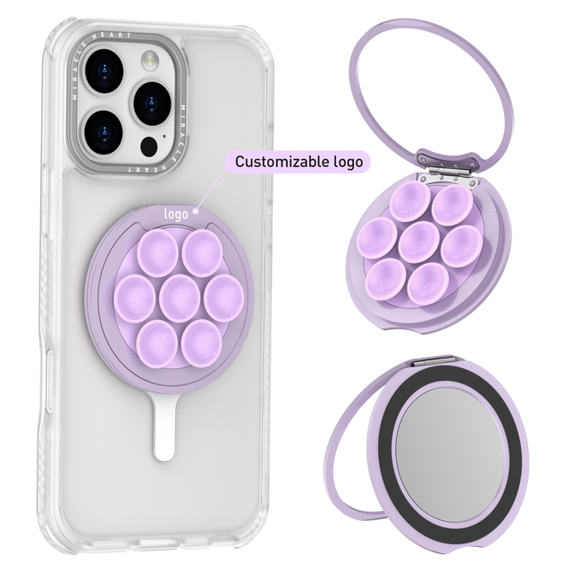 Magnetic Suction Cup Phone Mount With Makeup Mirror 7 Upgraded Suction Cups Hands-free Video TikTok Vlog Stand Customizable Logo