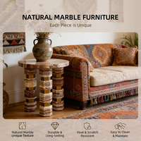 Table d'appoint haut de gamme durable en marbre mélangé, plateau en marbre naturel, structure métallique, mobilier décoratif moderne pour salon
