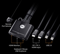 Commutateur KVM USB FHD 2 ports ATEN CS22HF avec câble