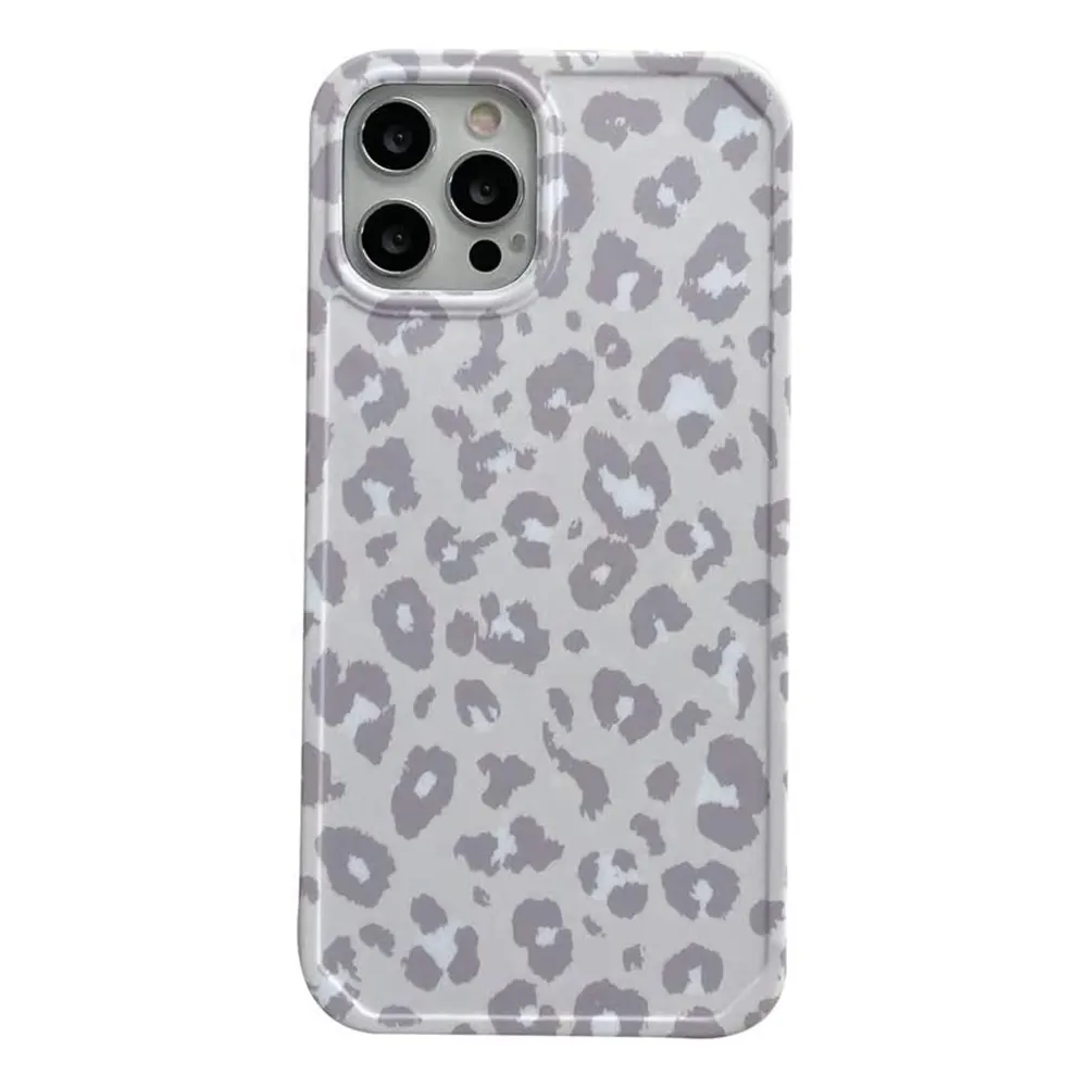 Cool Gray Leopard Print Phone Case Fashion Frame TPU IMD Shockproof Cover for iPhone 14 13 12 11 Pro Max XR and Samsung S22 Plus