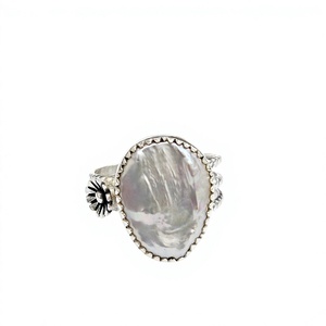 Handcrafted 925 Sterling Silver <b>Ring</b> With Large Pearl Oxidized Textured Band <b>Boho</b> Chic Bold Jewelry For Any Occasion Wear - Product Image 2