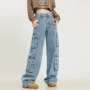 Custom Cargo Women's Jeans Women Ladies Cargo Pants Jeans Cargo Mujer