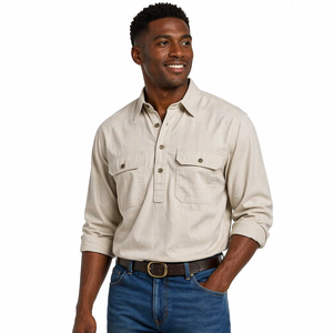 Best Quality Men's <strong>Half</strong> <strong>Button</strong> Uniform <strong>Shirt</strong> 100% Cotton Spring Customized Factory Workwear Turn-Down Collar Anti-Wrinkle - Product Image 2