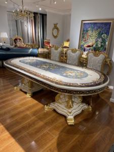 Mobili per Sala da Pranzo in Stile Villa di Lusso, <span class=keywords><strong>Tavolo</strong></span> in Legno Massello Intagliato a Mano con <span class=keywords><strong>Foglia</strong></span> d'<span class=keywords><strong>Oro</strong></span> - Product Image 3