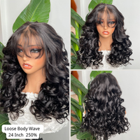 Pelucas de Cabello Humano Ondulado Suelto al por Mayor con Flequillo, Sin Pegamento, Encaje Frontal Transparente, con Reflejos, Rizos Voluminosos, Pelucas de Cabello Virgen