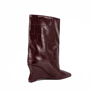 Nouveau à la mode femmes surdimensionné large mollet bottines sculptural talon compensé pierre PU bout pointu Styles européens - Product Image 4
