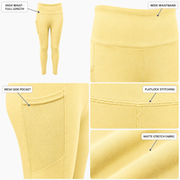 Leggings de yoga ultra doux jaune citron pour femme, taille haute, poche latérale en mesh, coutures plates, finition mate, extensible dans quatre sens, respirant