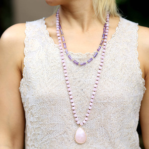 Collier en pierres naturelles, perles de quartz rose, pendentif goutte d'eau en améthyste, bijoux de mode pour femmes, cadeau, origine Jinhua LZN2409037 - Product Image 1