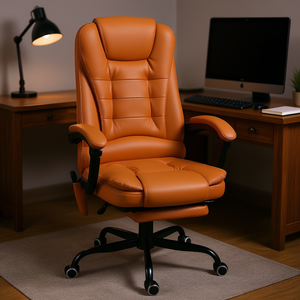 Chaise de bureau DB à dossier haut avec soutien lombaire, chaise de direction pivotante, chaise de bureau à domicile avec accoudoirs, base en métal, marron - Product Image 2