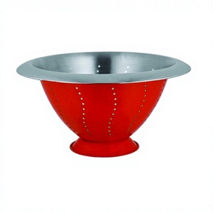 Passoire à nouilles aux fruits et légumes Passoire de couleur rouge sans poignée Panier Famille Outils couramment utilisés Acier inoxydable - Product Image 1