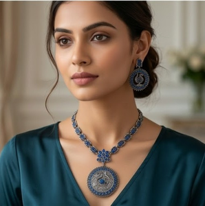 DIVYORO Conjunto de collar y pendientes de cobre y latón oxidado con diseño tradicional de pavo real de Orissa para mujer, joyería clásica para bodas y festivales - Product Image 4
