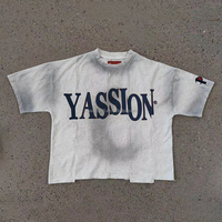 T-shirt court personnalisé en gros pour homme, épais, patchwork, délavé à l'acide, effet vieilli, coupe ample, style streetwear vintage, avec motif graphique