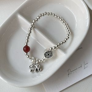 Bracelet Éléphant en Argent Sterling S925 avec Agate Rouge, Style Chinois, Huit Directions de Prospérité, Bijou Élastique pour Femme - Product Image 2