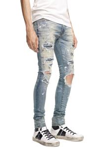 Jeans para Hombre Yiwu Demand Crystal Painter Destory Jeans Clásicos en Color Índigo - Product Image 4