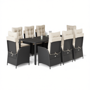 Set da pranzo da giardino in rattan bianco crema e nero, 8 posti, resistente alle intemperie, mobili da esterno dal design contemporaneo - Product Image 1