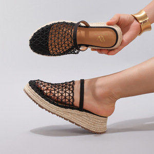 Sandales compensées en liège pour femme, matériau naturel, plateforme à semelle épaisse, chaussures d'été, sandales tressées pour femme - Product Image 4