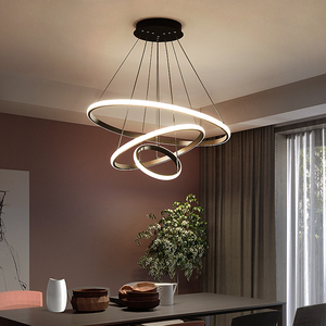 现代简约 LED 餐厅吊灯 长型可调节高度 创意餐厅酒吧环形暖白色家居客厅灯 - Product Image 5