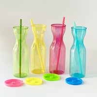 Gobelets de fête pour enfants en plastique de 500 ml avec pailles – Élégants, en PET, pour l'extérieur, en forme de vase