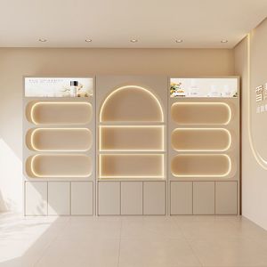 Meuble de présentation mural en forme <span class=keywords><strong>d</strong></span>'<span class=keywords><strong>arche</strong></span> pour salon de manucure personnalisé avec éclairage LED, mobilier de salon de manucure, étagère de présentation pour salon de manucure - Product Image 5