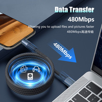 Câble de charge rapide 60W en nylon tressé 1M Type-C PD durable 3A compatible téléphones portables, ordinateurs portables, ordinateurs, écouteurs iOS, gaine TPE pure