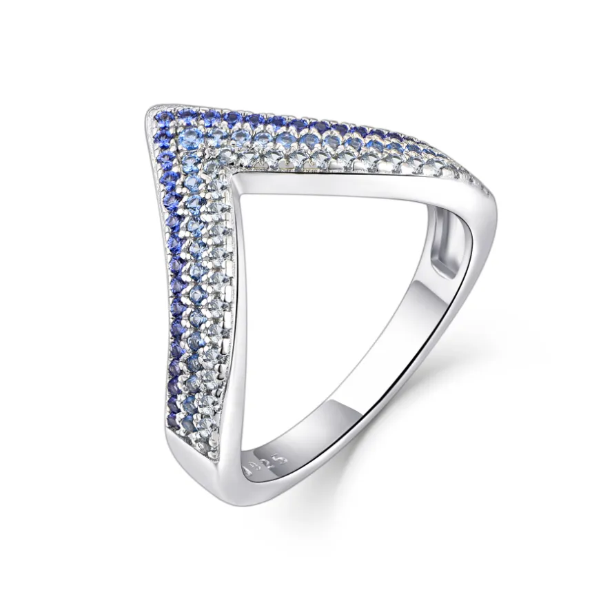 YILUN 925 Sterling Silver Blue CZ Pave Arrow Ring Classic Rhodium Plated Fine Jewelry Ring for Women