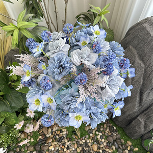 Flores Artificiales Azules Hechas a Mano de Alta Calidad para Bodas y Navidad, Inspiradas en el Viento del Océano, Rosas, Peonías y Golondrinas de Seda, Duraderas, Venta al Por Mayor - Product Image 3
