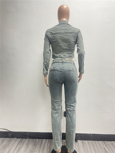Completo da Donna in Denim Lavato con Patchwork, Giacca a Maniche Lunghe e Pantaloni a Sigaretta, Set Due Pezzi Stile Street 2026 - Product Image 5
