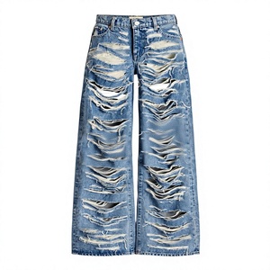 Jeans baggy à jambe droite personnalisés Y2K avec patch étoile, effet vieilli, pour hommes et femmes, style hip-hop streetwear, denim vintage délavé, vente en gros - Product Image 4