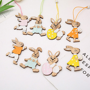 Grenzüberschreitende Oster-Neuheit: Niedlicher Hase im Europäischen Stil, Holzhandwerk als Hängedekoration, Bunte Eier, Ländliche Dekoration - Product Image 1