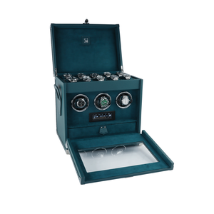 Scatola Carica <span class=keywords><strong>Orologi</strong></span> di Lusso Automatica in Pelle Microfibra Blu-Grigiastro Accessorio Premium per <span class=keywords><strong>Collezione</strong></span> di <span class=keywords><strong>Orologi</strong></span> - Product Image 1