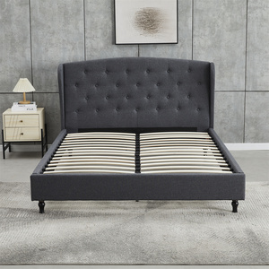 Ensemble de literie en tissu pour chambre <span class=keywords><strong>à</strong></span> coucher, cadre de lit en bois <span class=keywords><strong>à</strong></span> <span class=keywords><strong>lattes</strong></span>, base de lit rembourrée - Product Image 4