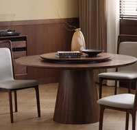 Table à manger ronde sur piétement conique, base colonne en noyer, bureau circulaire, table en bois sur mesure à jointure mortaise et tenon