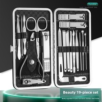 Kit de coupe-ongles professionnel 19 pièces, ensemble de manucure et de pédicure en acier inoxydable avec étui de voyage