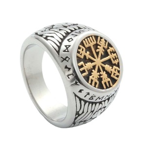 Men's Titanium Steel <b>Ring</b> Snowflake Design Retro <b>Silver</b> With Gold Accents Geometric Punk Style Gift Jewelry - Product Image 1